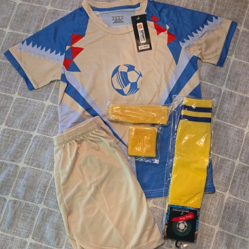 Blue and Cream Soccer Jersey Set